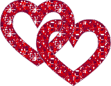 Two sparkling red hearts linked together animated gif.